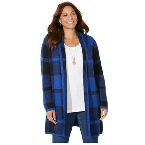 NWT Catherines Country Village Blue/Black Buffalo Plaid Sweater Cardigan 1X